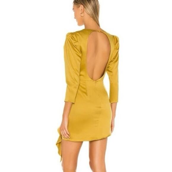 Revolve NBD Dress Flounce Flouncy Ruffle Long Sleeve Open Back Yellow Draped - Picture 3 of 9